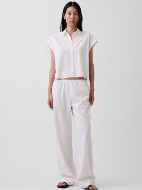 GAP white linen rayon blend wide legged pants